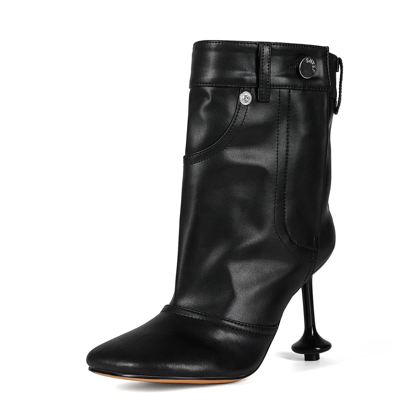 European and American Alien and Square Head Splicing Design Water Washed Cowboy Boots for Women's Trendy Side Zipper Short Boots