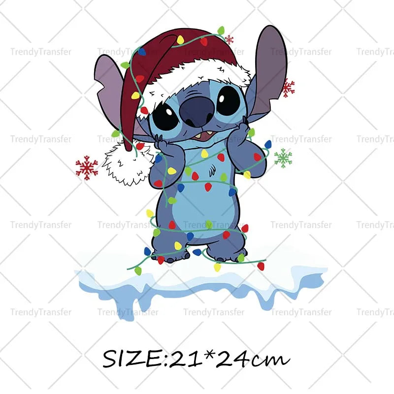 Autocollants thermocollants de Noël Lilo et Stitch pour vêtements, impressions thermiques, décalcomanies pour T-shirts