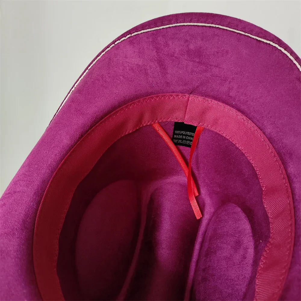 Classic Suede Leather 7.5CM Western Cowboy Women's Fedora Hat Men's Church Jazz Hat Fashion Travel Party Hat Denim Hat 2025