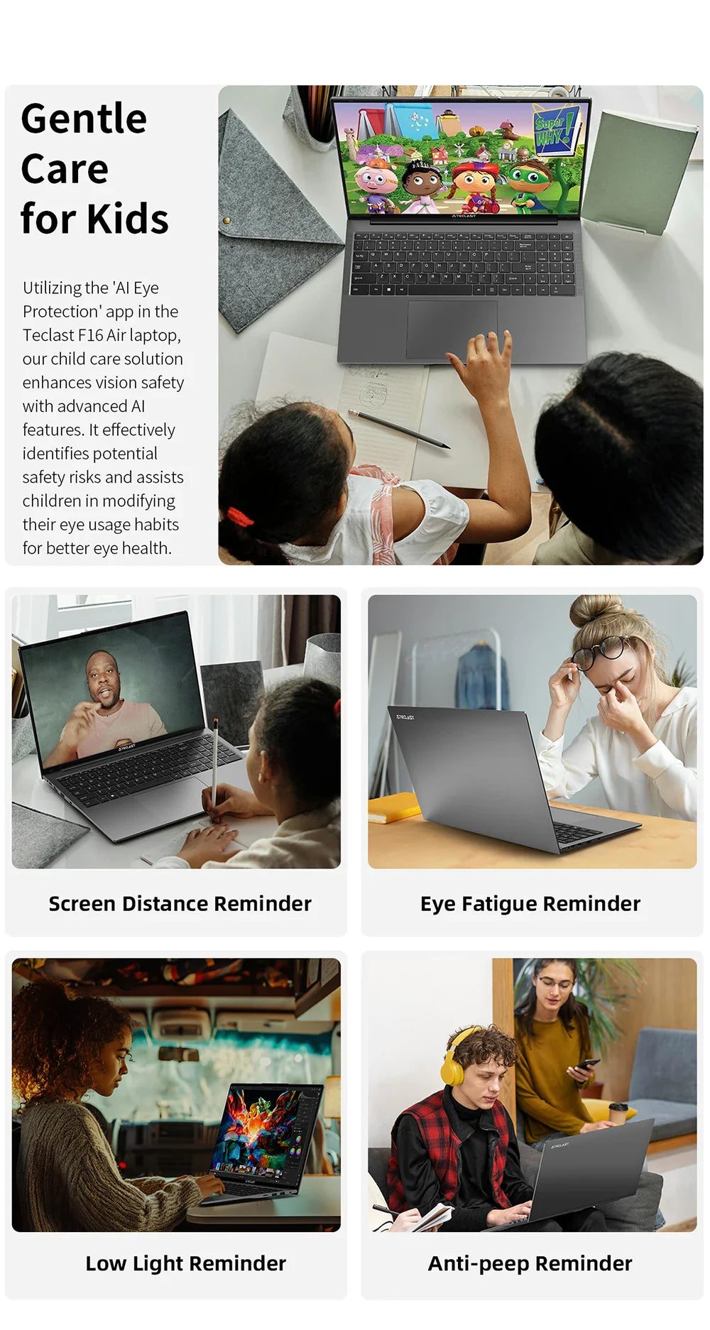 TECLAST F16 Air 16 inch laptop, Flip 180 degree, 16GB + 512GB, for Intel N95 CPU, Windows 11, mini HDMI, backlit keyboard