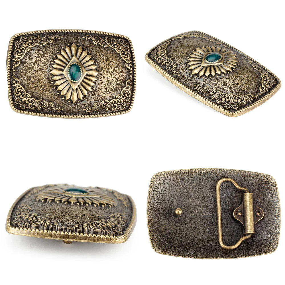 Ceinture classique en cuir véritable avec boucle émail saphir et motif floral sculpté en argent pour femmes et hommes, cadeau