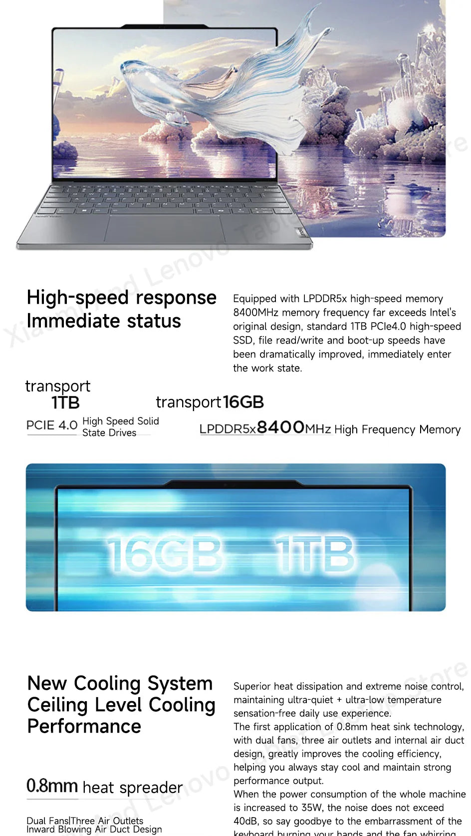 PC portable Lenovo Thinkbook X 2024 AI 13,5" 2,8K 120Hz Intel Core Ultra 5 125H/Ultra 9 185H 16G/32GB RAM 8400MHz PCIE4.0