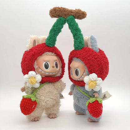 Labubu doll pendant, rubber doll clothes, rabubu v2v1 sitting party head cover hat heartbeat macaron 17cm 15CM