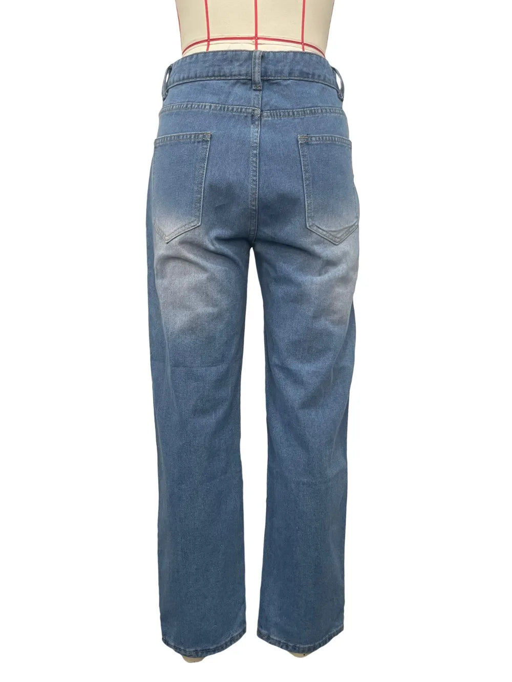 FAGADOER Jean ample à imprimé et couture diamant avec trous pour femme, taille haute, bouton, poche, en denim, pantalon décontracté, streetwear féminin