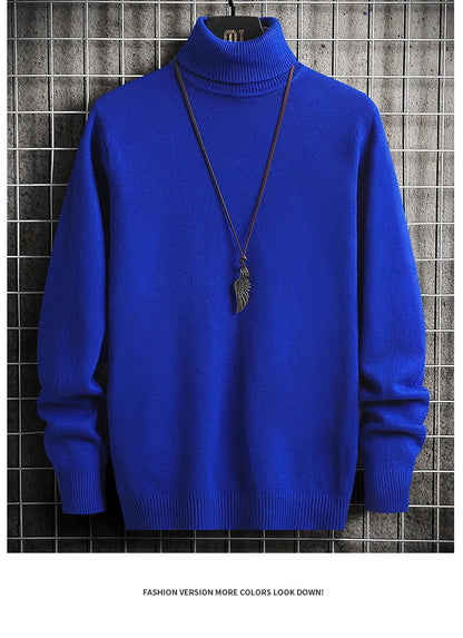 Pulls Hommes Chandails Tricotés Col Roulé Couleur Unie Épaisse Décontractée Manches Longues Haut Tricoté Épissé Pull Coupe Slim Automne Hiver