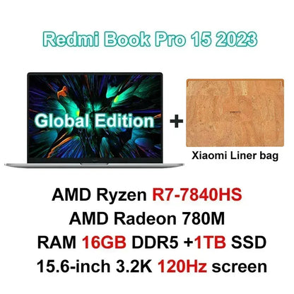 2023 Xiaomi Ordinateur portable Redmi Book Pro 15 Ryzen R5-7640HS/R7-7840HS AMD 780M/760M 16 Go de RAM 512 Go/1 To 15,6 pouces 3.2K 120Hz Mi Notebook