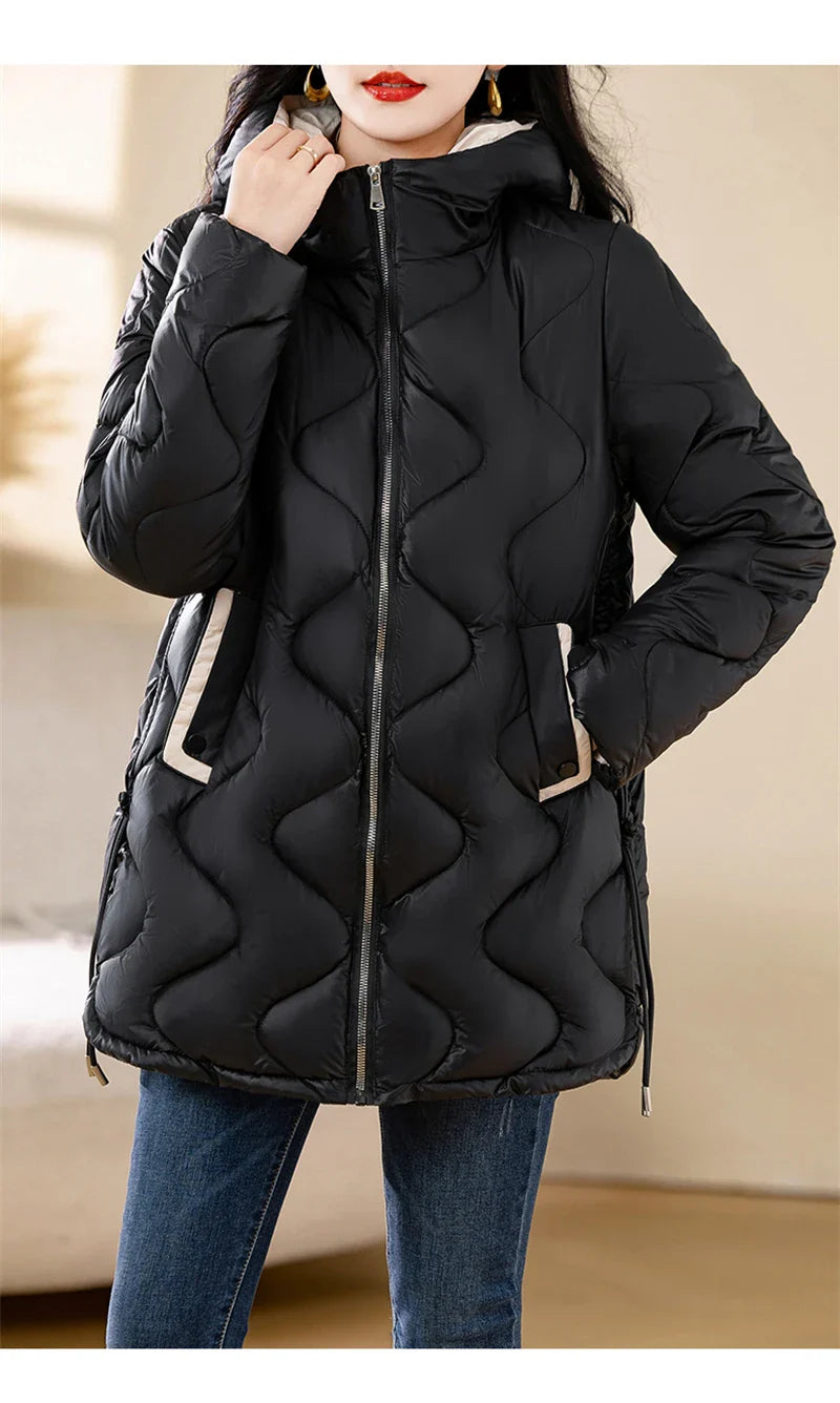 2024 New Winter Jacket Parkas Women Coat Fur Collar Hooded Overcoat Female Jacket Parka Thick Warm Cotton Padded Outwear
