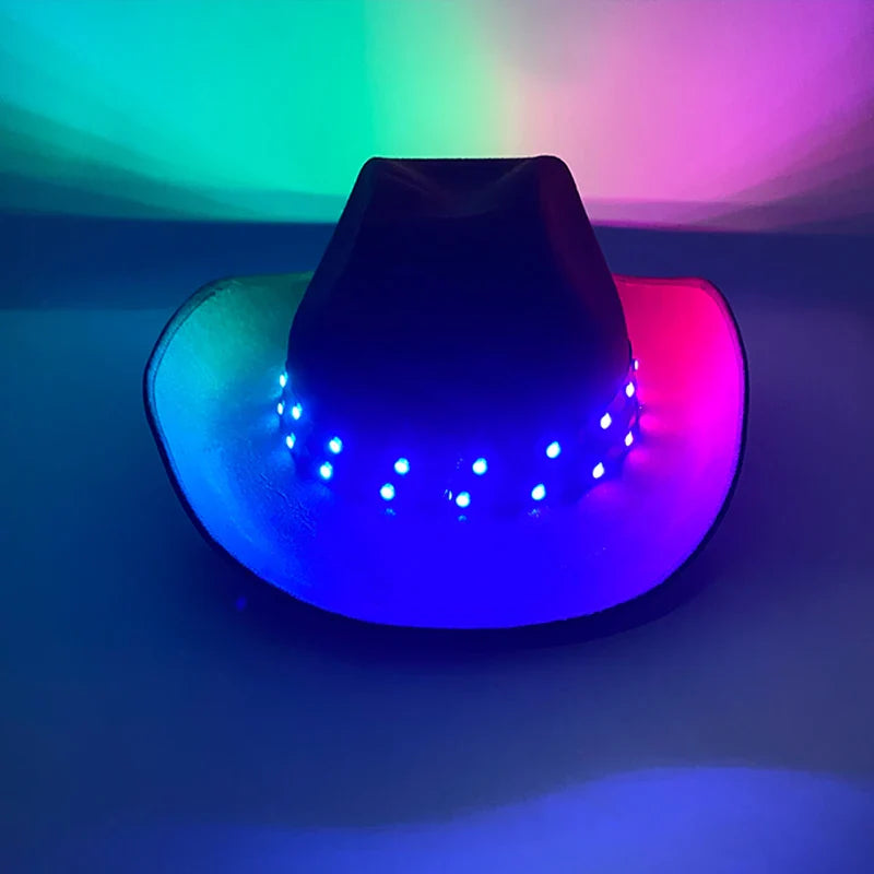 Chapeau de cowboy LED télécommandé pour femmes et hommes, chapeaux de cow-girl occidentaux, robe de l'ouest, vêtements de sauna scintillants pour Halloween, casquette unisexe, mode