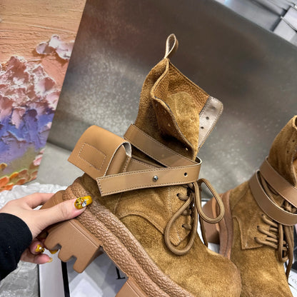 Bottes de Cowboy à grande tête en détresse, mode rétro, bottes de chevalier montantes de Style moto haut de gamme, bottes à semelles épaisses pour filles et femmes