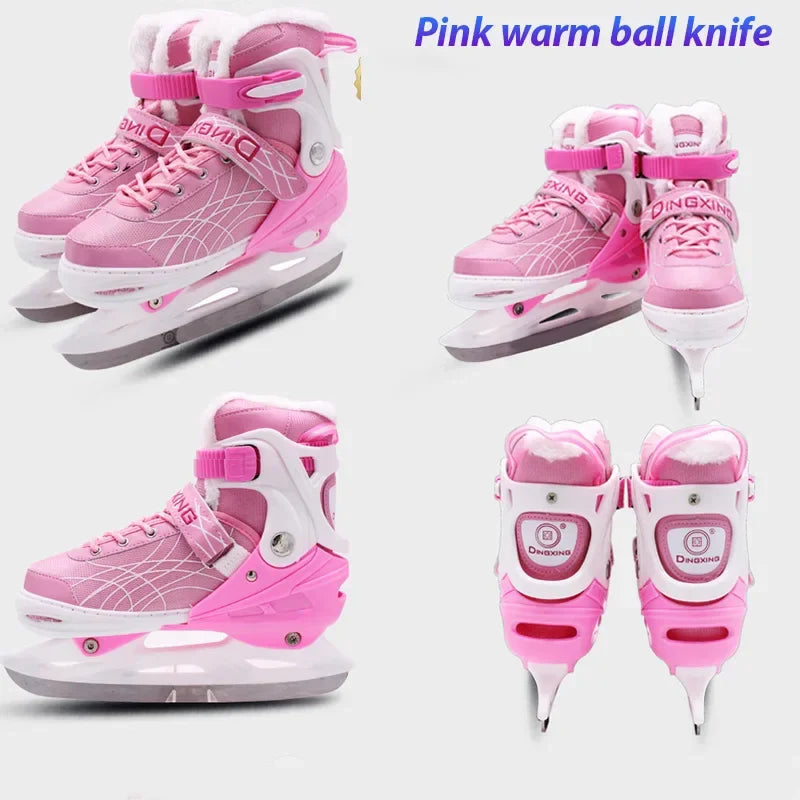Chaussures de patins à glace extensibles, chaussures de hockey sur glace réglables, chaussures de patinage de vitesse épaisses et chaudes pour filles, garçons, femmes et hommes