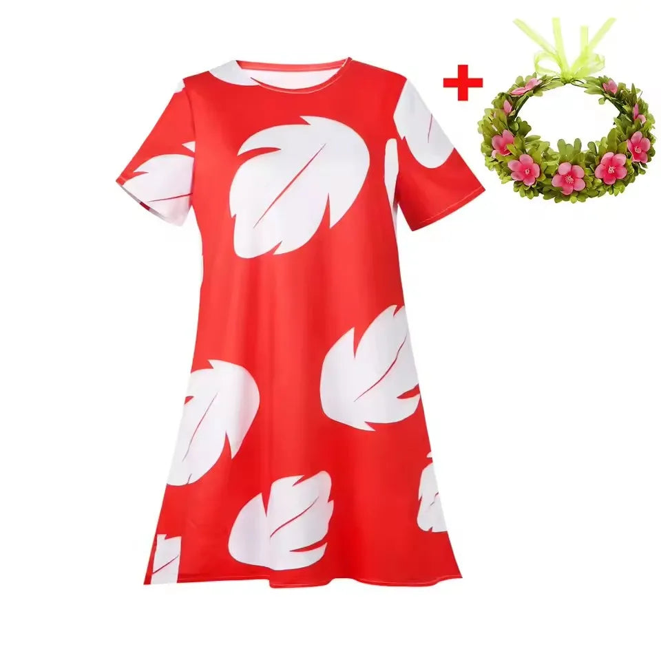 Lilo and Stitch Costume Girl Hawaii Costume Red Frock Halloween 2025 Lilo Vestido Summer Casual Robes