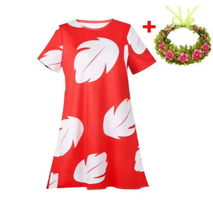 Lilo and Stitch Costume Girl Hawaii Costume Red Frock Halloween 2025 Lilo Vestido Summer Casual Robes