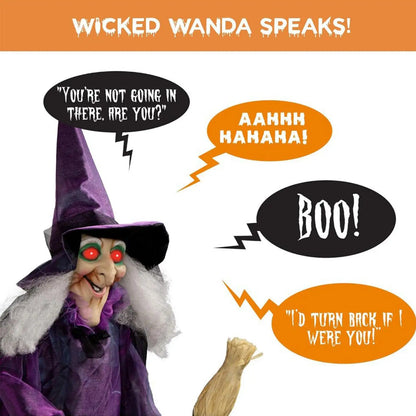 Halloween Sound Activated Light-up Witch Hanging Ghost Scary Props for Haunted House Bar Secret Room Outdoor Yard Garden Party