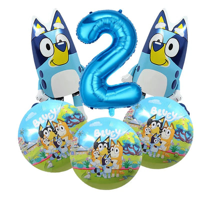 Bluey – vaisselle de fête d'anniversaire de noël, bannière jetable, garniture de gâteau, drapeau suspendu, ballons avec chiffres bleus, décoration d'anniversaire