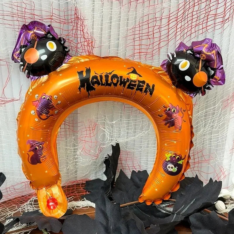 50/5pcs Halloween Balloon Headband Foil Balloons Stick Aluminum Film Inflatable Balloon Skeleton Pumpkin Hair Hoop Party Props