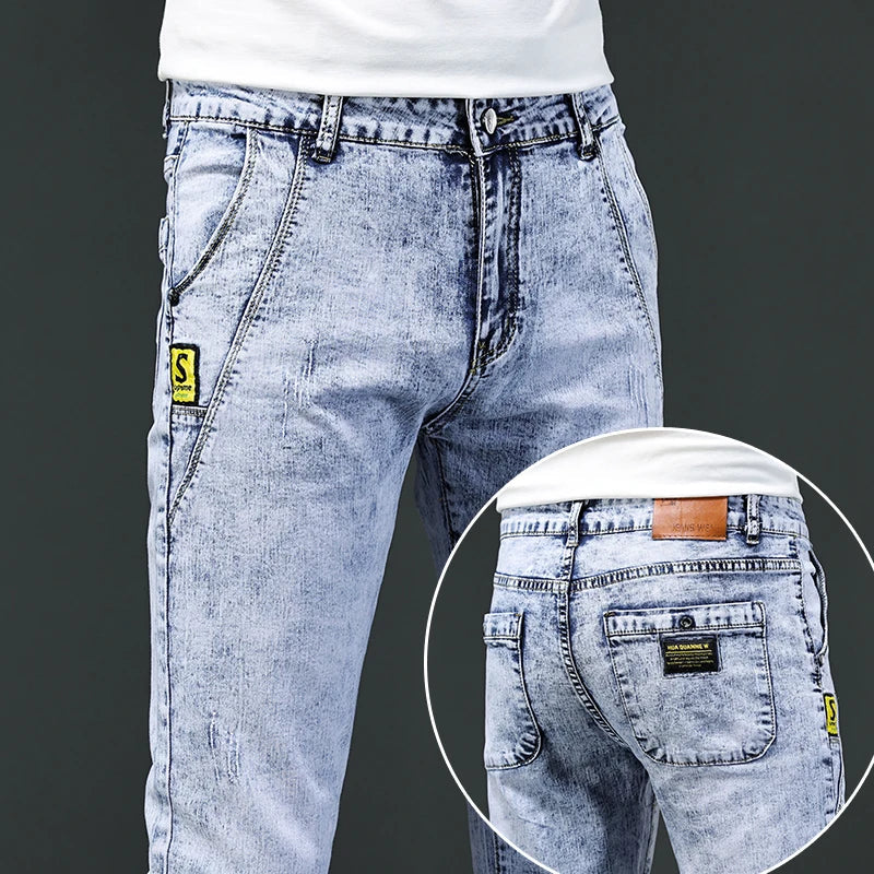 2024 New Skinny Jeans Men Vintage Fashion Snowflake Washed Classic Slim Skinny Elastic Male Casual Denim Trousers