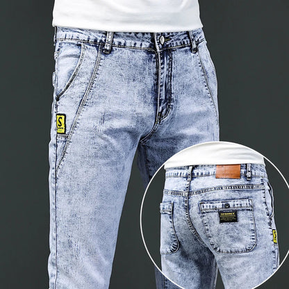 2024 New Skinny Jeans Men Vintage Fashion Snowflake Washed Classic Slim Skinny Elastic Male Casual Denim Trousers