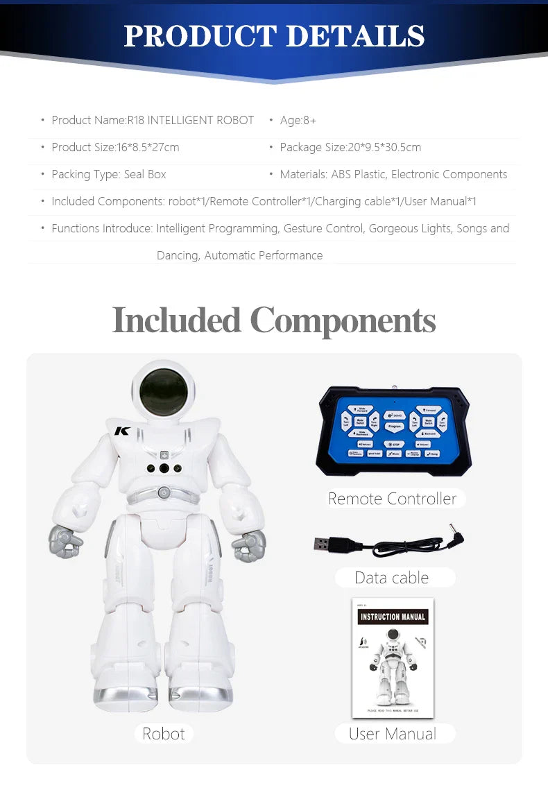 JJRC-Robot R18 avec pigments rc, présentation automatique, robot intelligent rc, capteur de geste, robots intelligents, jouets pour enfants, cadeau