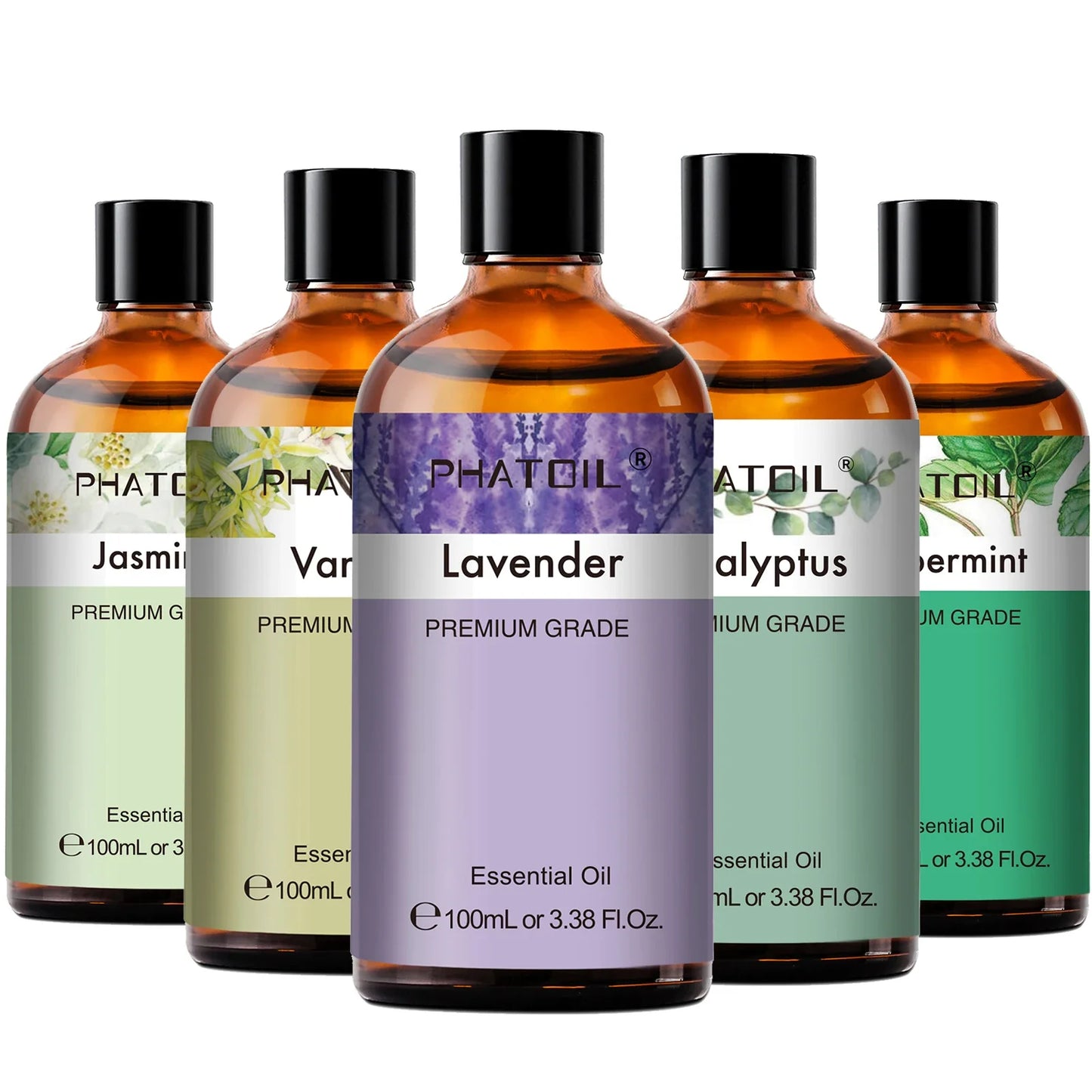 PHATOIL Eucalyptus 100 ml Essential Oil for Skin, Lavender, Vanilla, Jasmine, Lemon, Bergamot, Aromatic Oil for Aromatherapy Candle Making