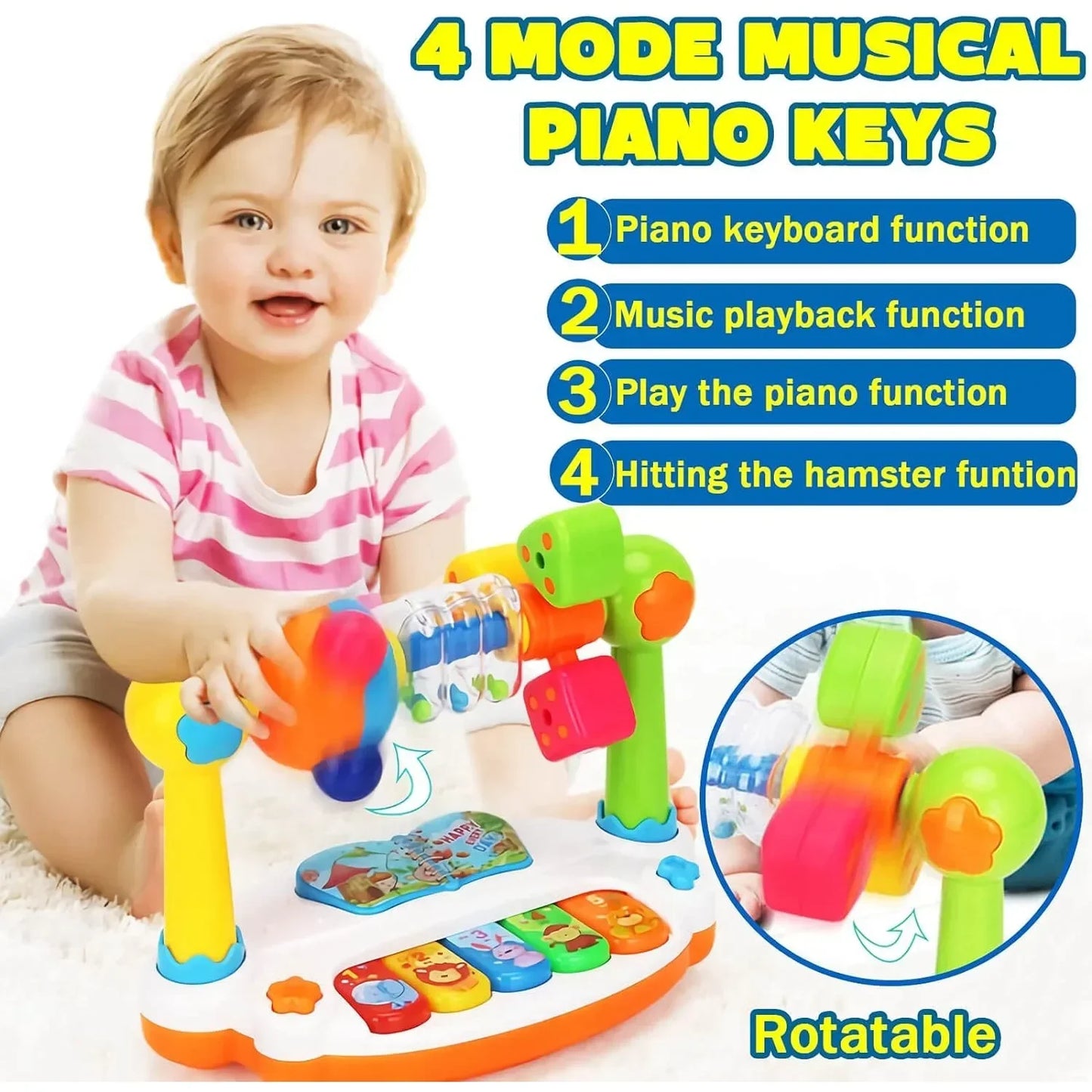 Jouets de piano pour bébé Clavier de piano rotatif pour enfants avec son lumineux, Jouets musicaux pour tout-petits, Jouet musical éducatif précoce