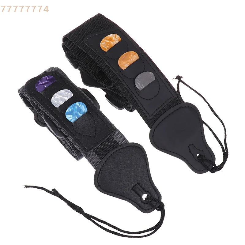 Accessoires de ceinture sangle de guitare électrique réglable en cuir PU avec 3 supports de plectres pour guitare acoustique et basse