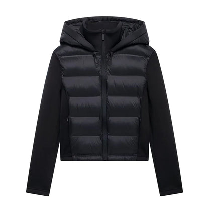 UNIZERA slim fit zipper hooded short warm jacket autumn and winter new product long sleeved solid color women's cotton jacket
