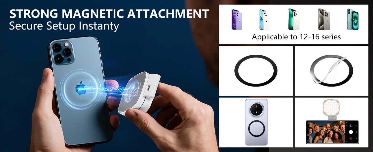 Magnetic Selfie Light, Phone Light Compatible with MagSafe IPhone,  360° LED Selfie Ring Fill Light with Mirror for Selfies/Vlog