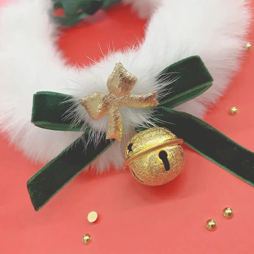 Colliers de noël pour animaux de compagnie, chats et chiens, grands colliers de mariage rouges, cloches à nœud, en peluche, colliers du nouvel an, décorations faites à la main
