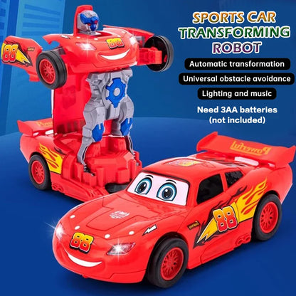 Jouet robot de course rouge pour enfants, jouet électrique, transformation automatique, son et lumière colorés, cadeau de vacances pour bébé