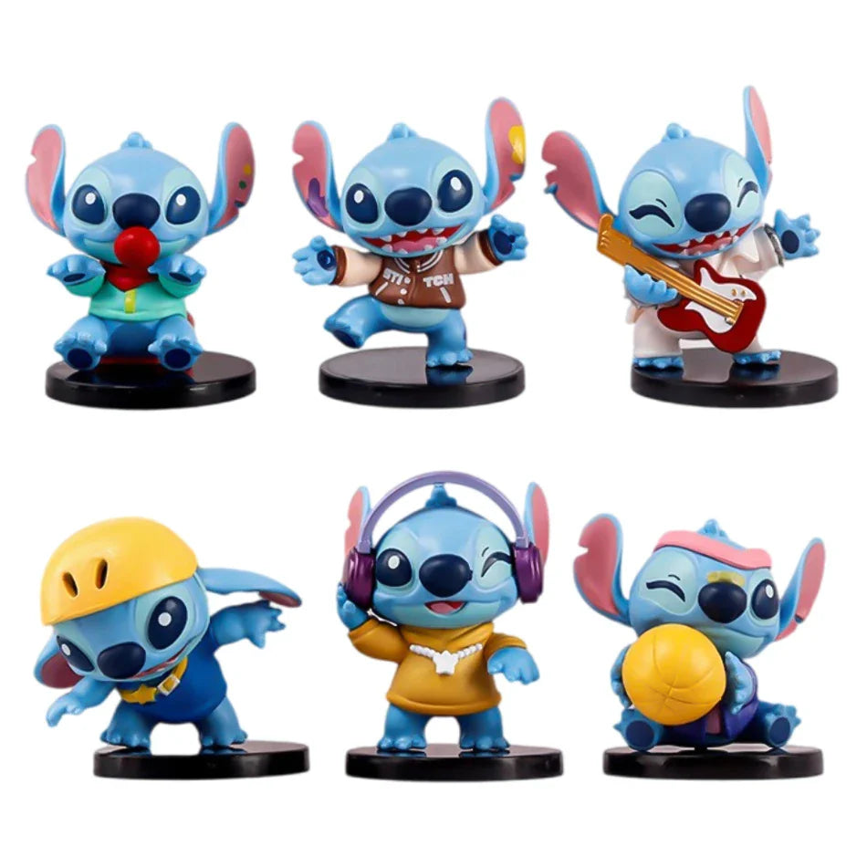 6.5-8cm Anime Figurine Lilo & Stitch Stitch Music Party Cute Cool Action Model Pvc Toy Collection Desktop Accessories Gift