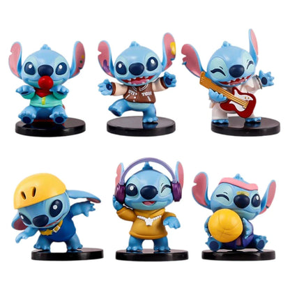 6.5-8cm Anime Figurine Lilo & Stitch Stitch Music Party Cute Cool Action Model Pvc Toy Collection Desktop Accessories Gift