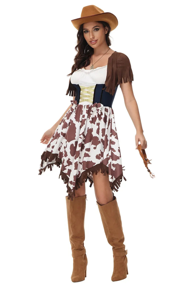 Wild West Cowboy Cosplay Costume Retro Music Festival Hippie Performance Clothing Halloween Carnival COS Cowgirl Dress