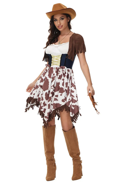 Wild West Cowboy Cosplay Costume Retro Music Festival Hippie Performance Clothing Halloween Carnival COS Cowgirl Dress
