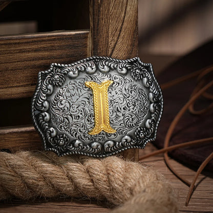 Western Belt Buckle Initial Letters ABCDEFG to Y-Cowboy Rodeo Silver Large Belt Buckle for Men Women