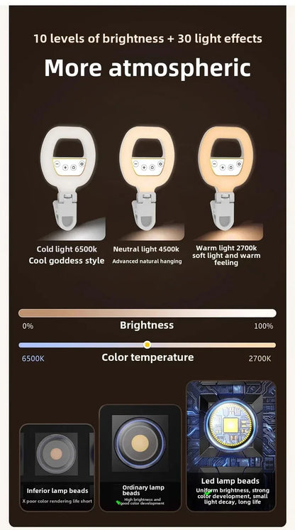 Lumière de remplissage pour téléphone Portable W60, lumière de beauté pour Selfie Portable, lampe de poche Rgb pour atmosphère de type anneau de charge