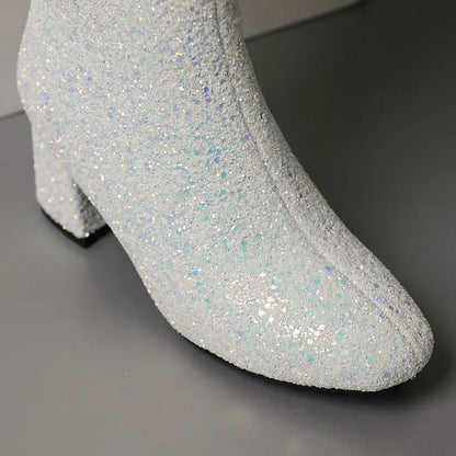 Bottes Hautes Scintillantes pour Femme, Ajustement Confortable, Talons 6,5 cm, Hiver 2024
