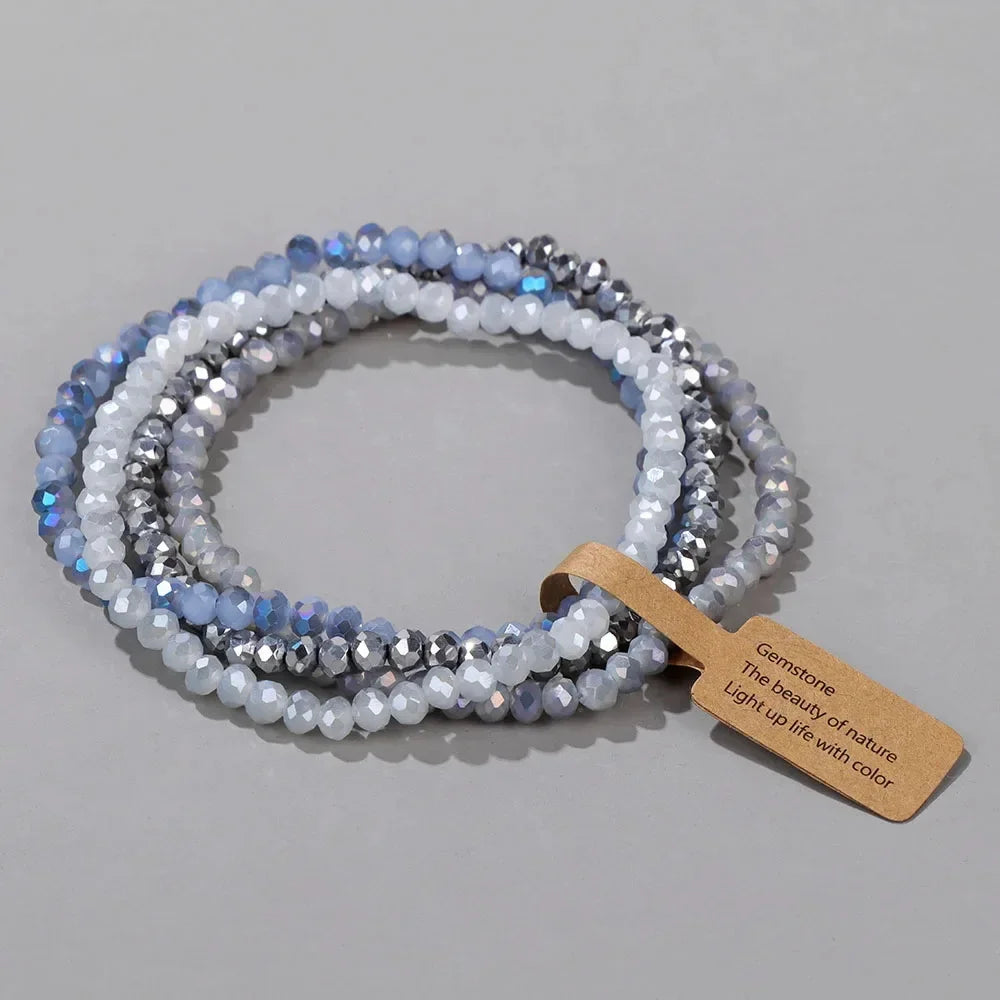 4 Pieces Set Faceted Glass Beads Stretch Bracelet AB Effected Glass Beads Multi Color Elastic Beaded Handmade Bracelet Jewelry