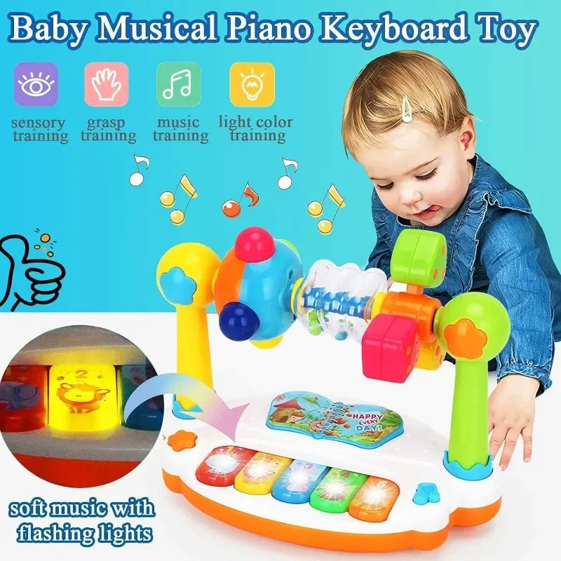 Jouets de piano pour bébé Clavier de piano rotatif pour enfants avec son lumineux, Jouets musicaux pour tout-petits, Jouet musical éducatif précoce