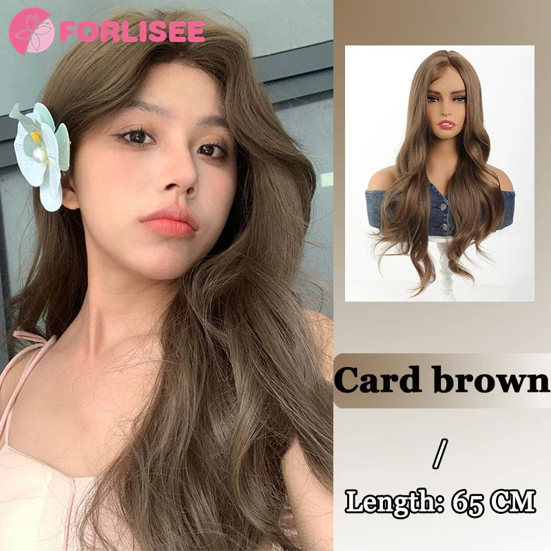 Pink Blonde Highlights Long Wavy Wig Synthetic Colorful Lolita Cosplay Hair Wigs with Bangs for Women Heat Resistant Daily Use