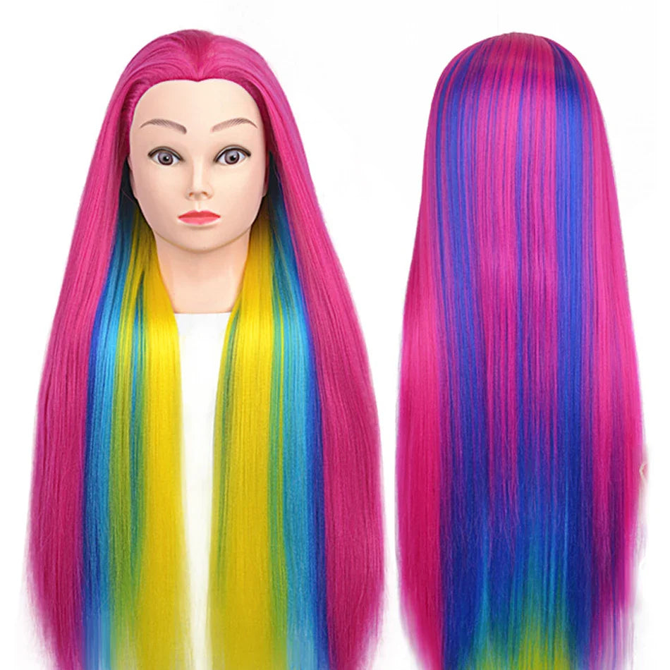 Tête de mannequin à cheveux longs synthétiques avec support de trépied de perruque réglable Modèle avec tête de mannequin Formation de coiffeur coiffant