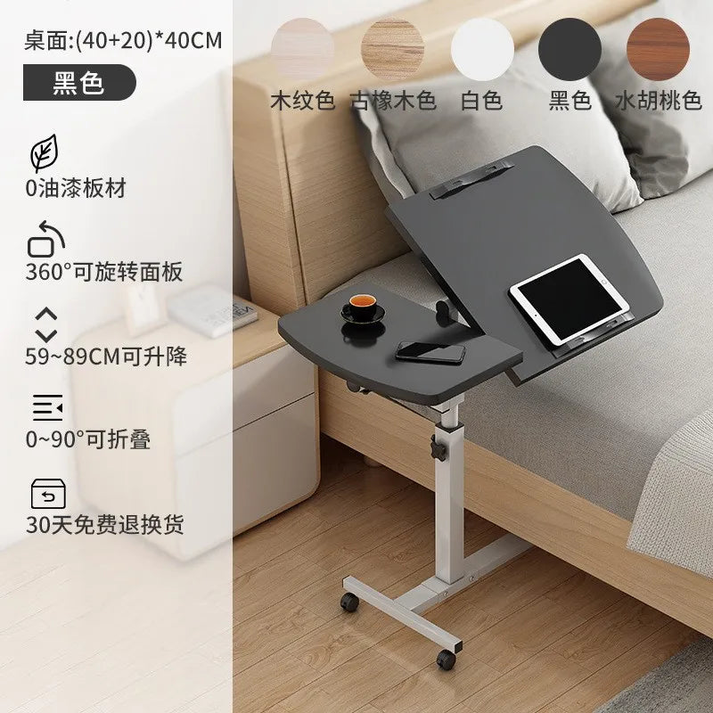 Table de lit inclinable avec roulettes, bureau de chevet réglable en hauteur, 2 ordinateurs de bureau inclinables, bureau sur pied pour ordinateur portable