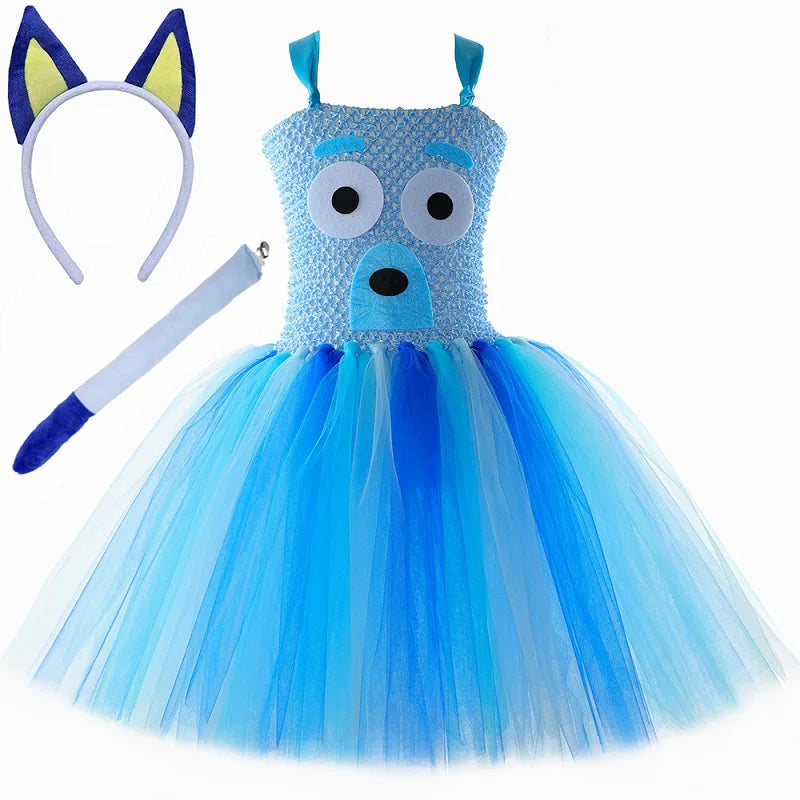Costume Bingo Bluey pour filles, robe tutu chien de berger de dessin animé, costumes d'animaux chien chiot pour enfants, tout-petits, fête d'Halloween
