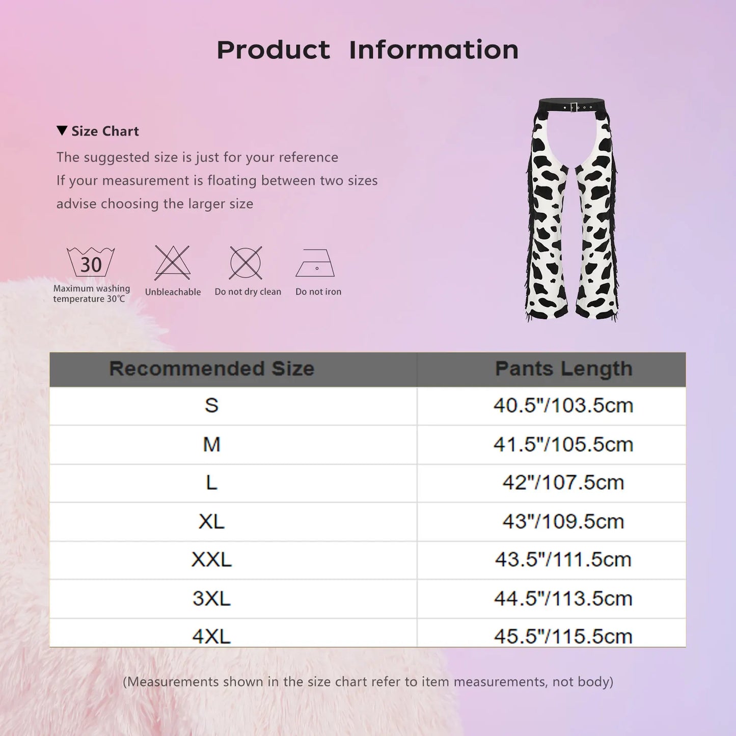 Men Halloween Cowboy Cosplay Costume Cow Print Flannel Pants Adjustable Waist Side Tassel Open Crotch Cowboy Chaps Rave Party