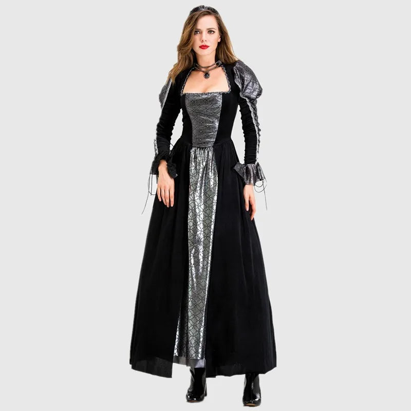 Halloween Jour des Morts Sexy Européen Médiéval Rétro Cour Gothique Reine du Poison Maléfique Vampire Costume Carnaval Fête Diable Sorcière