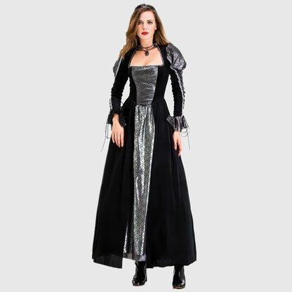 Halloween Jour des Morts Sexy Européen Médiéval Rétro Cour Gothique Reine du Poison Maléfique Vampire Costume Carnaval Fête Diable Sorcière
