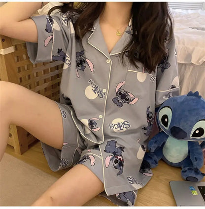 Stitch summer pajamas women's new high-value student cartoon creative cute loose short-sleeved home service suit birthday gift