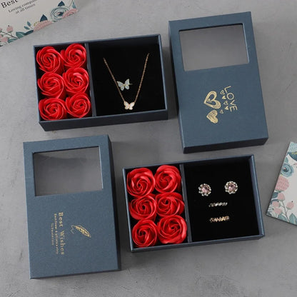 Boîte à bijoux Rose, boîte à bagues à Six fleurs, cadeau de saint-valentin, boîte d'emballage de bijoux, pendentif, collier, cadeaux d'anniversaire pour femme et maman