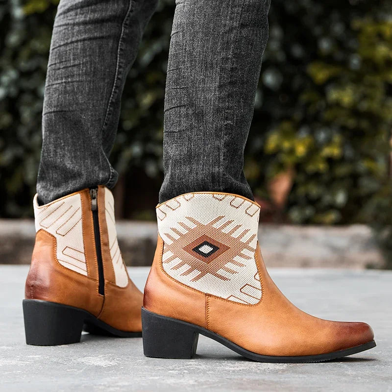 Cowboy Classic Fashionable Embroidered Pull On Boots with Wide Square Toe Western Retro Boot Durable 2025 Boots For Men