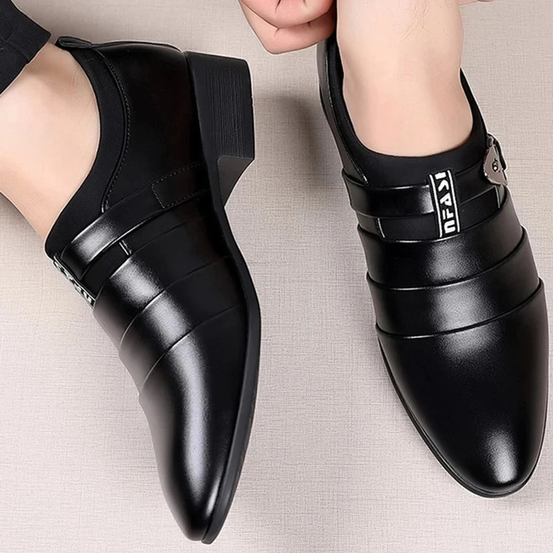 Leather Shoes for Men Slip on Pointed Toe Oxfords Formal Wedding Party Office Business Casual Dress Shoes for Male Social Shoe