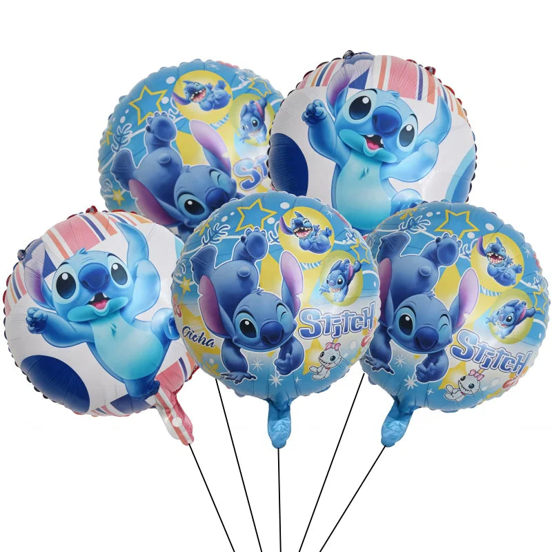 5Pcs Lilo&Stitch 18in Round Ballon Set Party Supplies Kid Birthday DIY Party Decoration Foil Inflate Helium Globos Scene Layout
